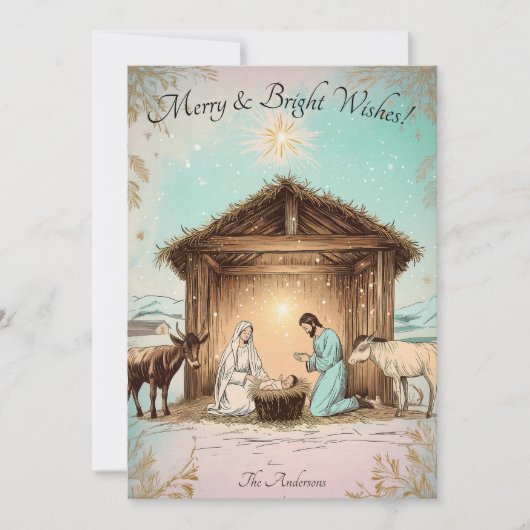 Vintage kerstgroet kerststal Kaart (Voorkant)