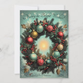 Vintage Kerstgroet Krans Ornamenten Kaart (Voorkant)