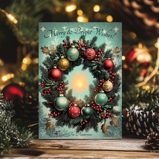 Vintage Kerstgroet Krans Ornamenten Kaart