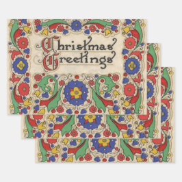 Vintage kerstgroet met decoratieve rand inpakpapier vel