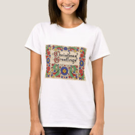 Vintage kerstgroet met decoratieve rand t-shirt