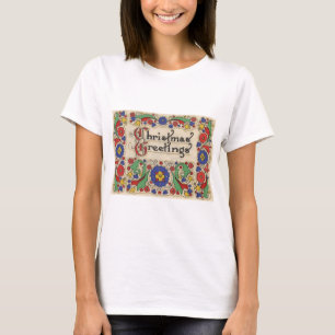 Vintage kerstgroet met decoratieve rand t-shirt