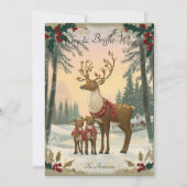 Vintage kerstgroet met Herten Familie Kaart (Voorkant)