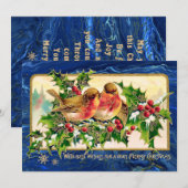 Vintage kerstgroet Vogels Holly Faux Gold Notitiekaartje (Voorkant / Achterkant)