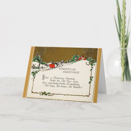 Vintage kerstgroeten aan vrienden, feestdagen kaart (Voorkant)