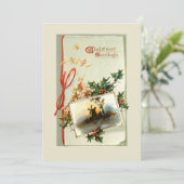 Vintage kerstgroeten met Holly & Ivy Feestdagenkaart (Staand voorkant)