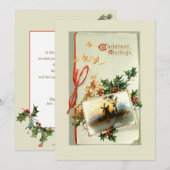 Vintage kerstgroeten met Holly & Ivy Feestdagenkaart (Voorkant / Achterkant)
