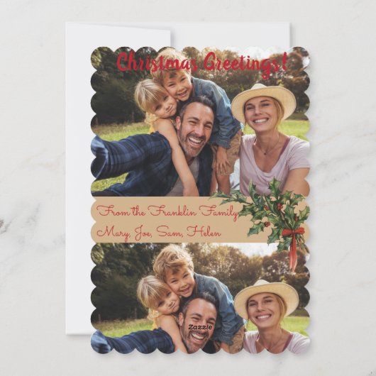 Vintage kerstgroeten Platte fotokaart Feestdagenkaart (Achterkant)