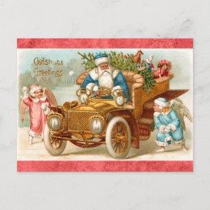 Vintage kerstgroetings Santa en Angel Briefkaart