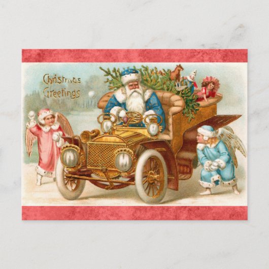 Vintage kerstgroetings Santa en Angel Briefkaart (Voorkant)