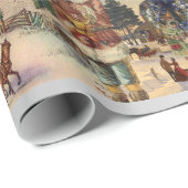 Vintage Kersthanukkah Holiday Winter Scene Cadeaupapier (Rol Hoek)