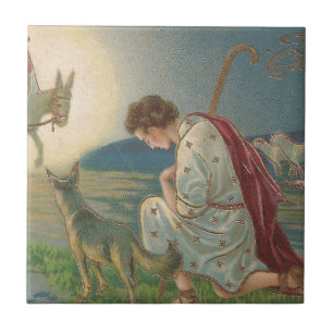 Vintage kerstherds Kneel Down to Pray Tegeltje