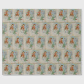 Vintage kersthert betegeld partijblad cadeaupapier (Vlak)