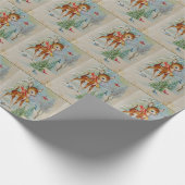 Vintage kersthert betegeld partijblad cadeaupapier (Hoek)