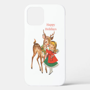 vintage Kersthert en kind Vakantie iPhone 12 Pro Hoesje