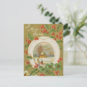 Vintage-kerstHoefijzer en Holly Feestdagenkaart (Staand voorkant)