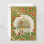 Vintage-kerstHoefijzer en Holly Feestdagenkaart (Voorkant / Achterkant)