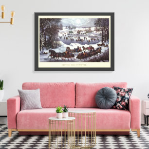 Vintage kersthoezen, centraal park in de winter canvas afdruk