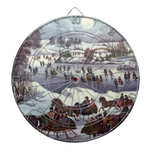 Vintage kersthoezen, centraal park in de winter dartbord