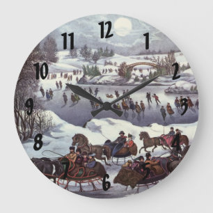 Vintage kersthoezen, centraal park in de winter grote klok