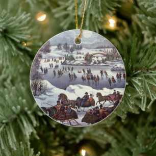 Vintage kersthoezen, centraal park in de winter keramisch ornament