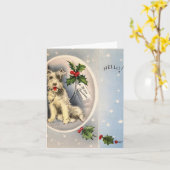 Vintage Kersthond Hallo Kaart (Gele Bloem)