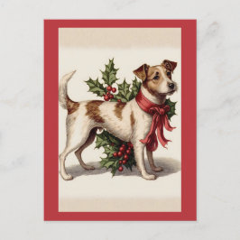 Vintage kersthond met rode kuit en Holly Briefkaart