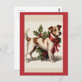 Vintage kersthond met rode kuit en Holly Briefkaart (Voorkant / Achterkant)