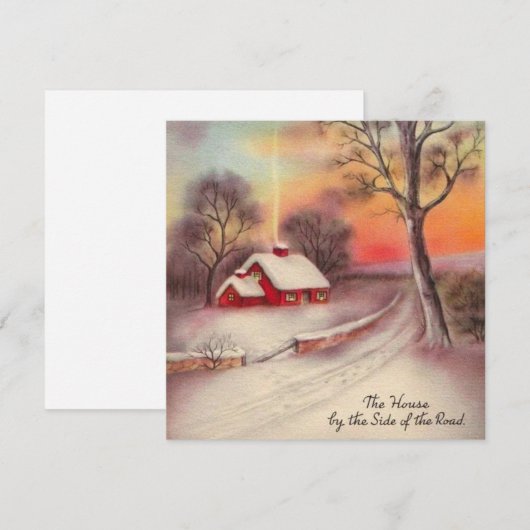Vintage kersthuis langs zijweg feestdagenkaart (Voorkant / Achterkant)