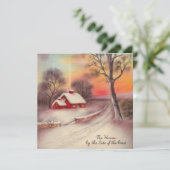 Vintage kersthuis langs zijweg feestdagenkaart (Staand voorkant)