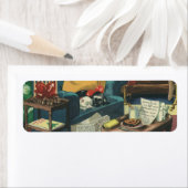 Vintage kersthuisjes in de leefruimte etiket (Insitu)