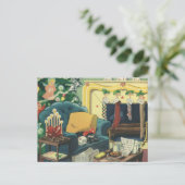 Vintage kersthuisjes in de leefruimte feestdagenkaart (Staand voorkant)