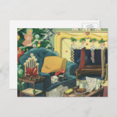 Vintage kersthuisjes in de leefruimte feestdagenkaart (Voorkant / Achterkant)