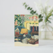 Vintage kersthuisjes in de leefruimte feestdagenkaart (Staand voorkant)