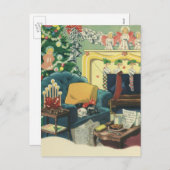 Vintage kersthuisjes in de leefruimte feestdagenkaart (Voorkant / Achterkant)