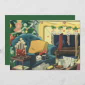 Vintage kersthuisjes in de leefruimte feestdagenkaart (Voorkant / Achterkant)