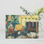 Vintage kersthuisjes in de leefruimte feestdagenkaart (Staand voorkant)