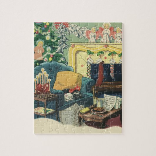 Vintage kersthuisjes in de leefruimte legpuzzel (Verticaal)