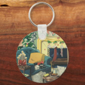 Vintage kersthuisjes in de leefruimte sleutelhanger (Voorkant)
