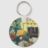 Vintage kersthuisjes in de leefruimte sleutelhanger (Achterkant)
