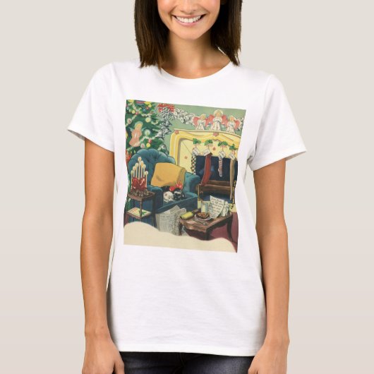 Vintage kersthuisjes in de leefruimte t-shirt (Voorkant)