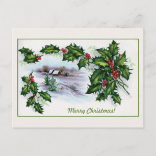 Vintage kersthuizen met heilige versiering feestdagenkaart