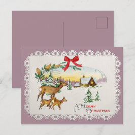 Vintage Kersthut & Herten Feestdagenkaart