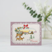 Vintage Kersthut & Herten Feestdagenkaart (Staand voorkant)