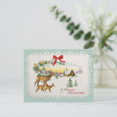 Vintage Kersthut & Herten Feestdagenkaart (Staand voorkant)