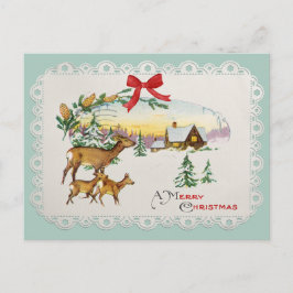 Vintage Kersthut & Herten Feestdagenkaart