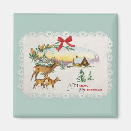 Vintage Kersthut & Herten Magneet