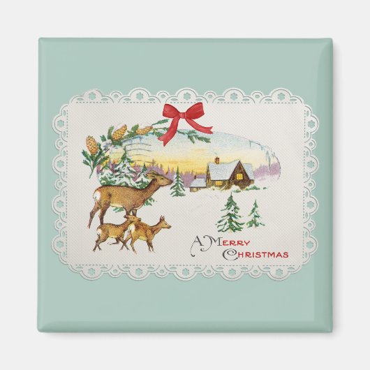 Vintage Kersthut & Herten Magneet (Voorkant)