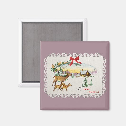 Vintage Kersthut & Herten Magneet (Voorkant / Achterkant)