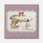 Vintage Kersthut & Herten Magneet (Voorkant)